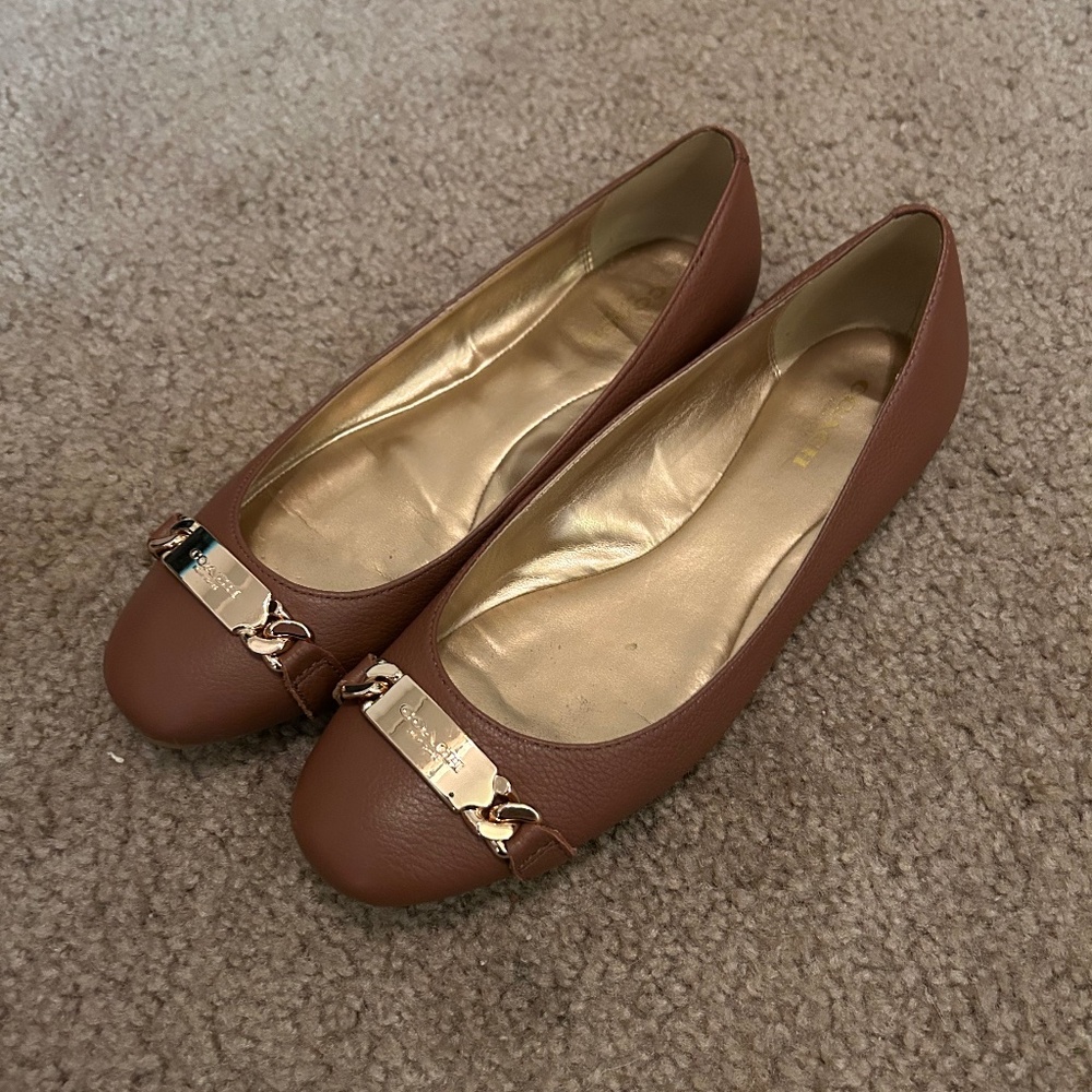 Coach Authentic Brown and Gold Ballet Flats Size 7.5